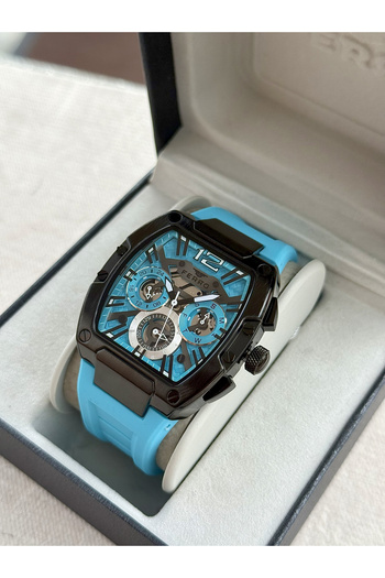 FERRO Turquoise Silicone Cord Men's Wristwatch Fm11527Dwt-Za15 Functions Active 3Atm Waterproof