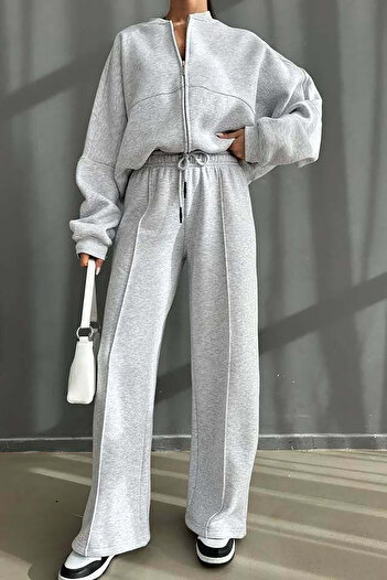 Neşeli Butik Γκρι Melange γυναικεία αθλητική φόρμα - Three Thread GTS018