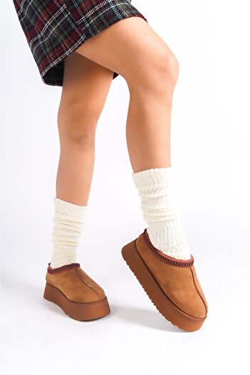 asmi shoes Γυναικεία παπούτσια με επίπεδη σόλα Rose Tan με γούνα στο εσωτερικό - Μισές μπότες