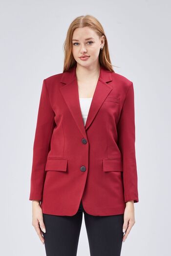 Bolivente Burgundy Women's Buttoned Oversize Blazer Jacket