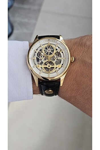 Raymond Rym-280267 Men's Skeleton Automatic Watch Gold-Bk-W