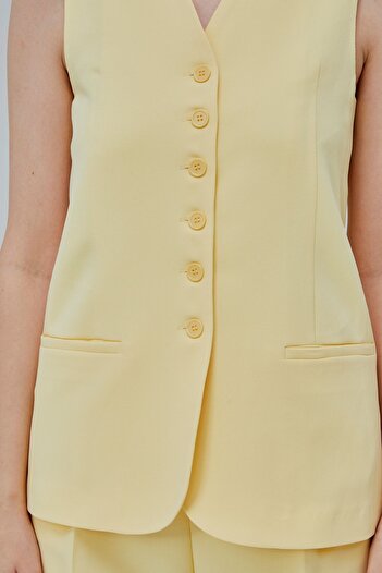 Bolivente Yellow Buttoned Regular Lined Woven Vest