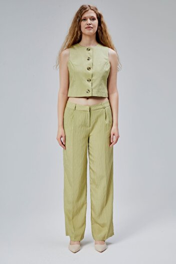 Bolivente Khaki Striped Modal Vest-Pants Set