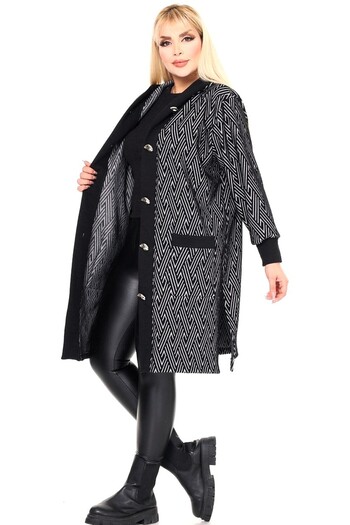 Kheos Pocketed, Collared, Hooded, Comfortable and Flowy, Long Side-Slit, Below-The-Knee, Plus-Size Cardigan