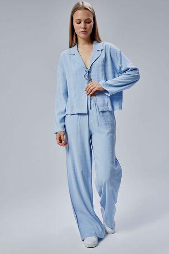 Bolivente Baby Blue Elastic Waist Wide Leg Trousers