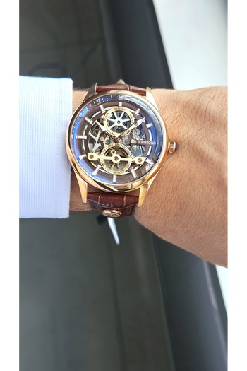 Raymond Rym-280267 Men's Skeleton Automatic Watch Rose-Brw