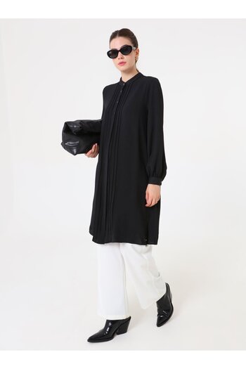 Refka Button Detailed Ribbed Aerobin Tunic - Black - Refka