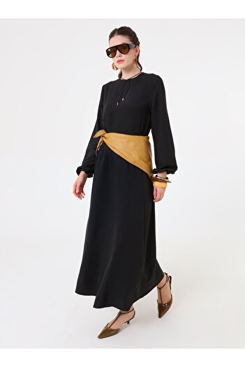 Refka Soft Textured Hijab Dress - Black - Refka