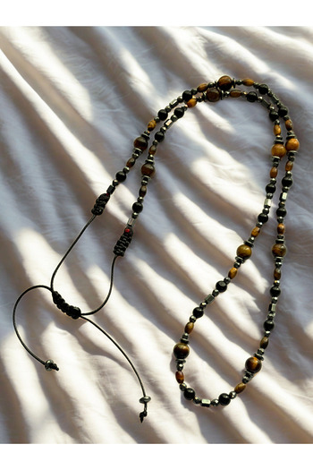 ayrestyle Natural Stone Men's Necklace – Tiger's Eye, Black Onyx, Hematite – Handmade Macrame, Stylish Gift