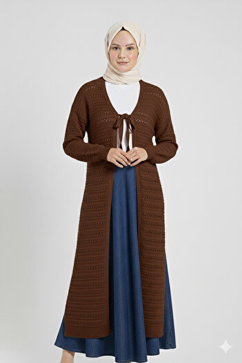 MissPul Openwork Tie-Up Long Cardigan