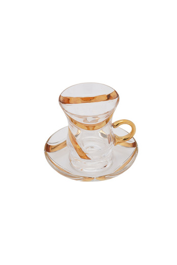 SQUALO Turkish tea cup set - 6 pieces with golden engravings and saucers