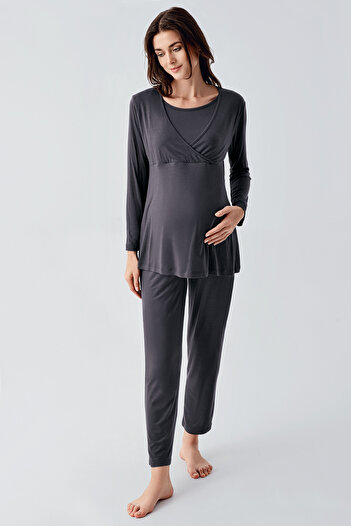 Artış Long Sleeve Flexible Lycra Viscous Maternity Pajama Set