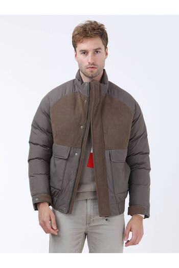 Kip Light Brown Regular Fit Stand Collar Casual Woven Coat