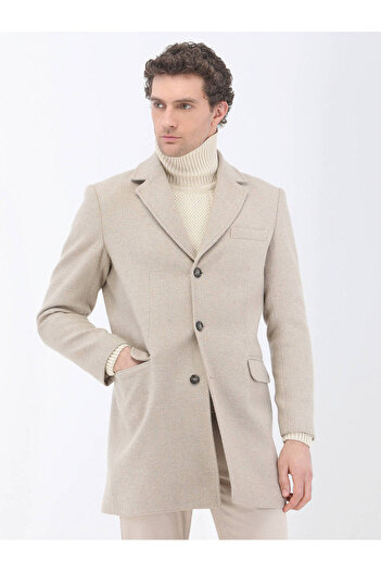 Kip Beige Regular Fit Butterfly Collar Classic Woven Coat