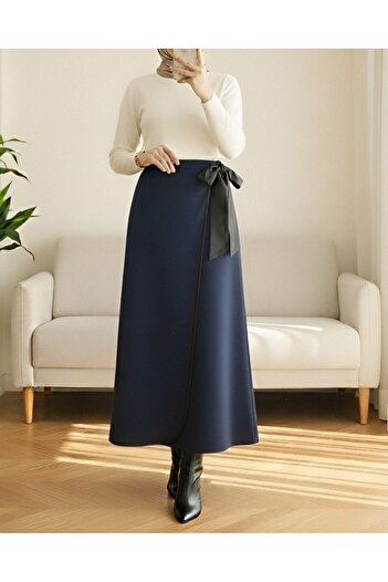 Modamorfo Elastic waist tie-up Piped patterned skirt - navy
