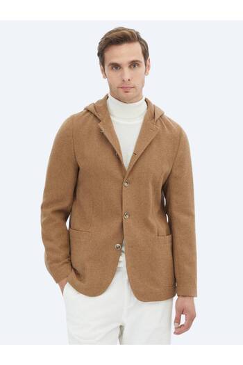 Kip Hazelnut Plain Modern Fit Wool Blend Jacket