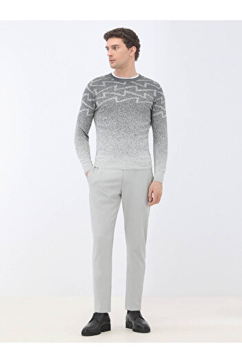 Kip Gray Crew Neck Patterned Wool Blended Sweater Sweater