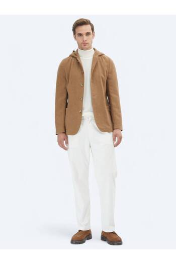 Kip Hazelnut Plain Modern Fit Wool Blend Jacket