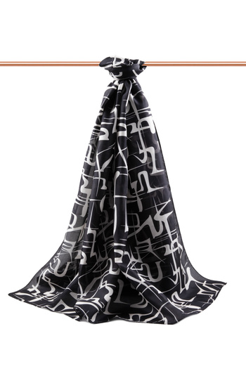 Vissona 100% Silk Striped Patterned Black Color Shal