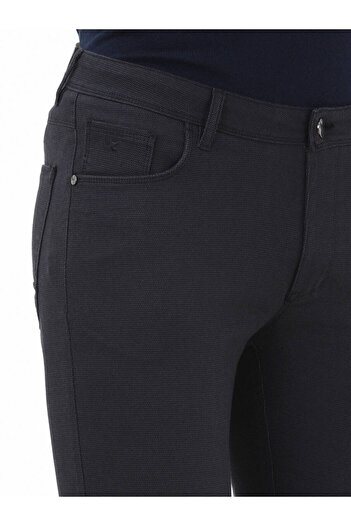 Kip Navy Blue Woven Slim Fit Casual Cotton Blend Trousers