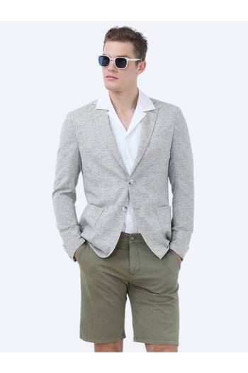Kip Light Khaki Micro Modern Fit Linen Blend Jacket
