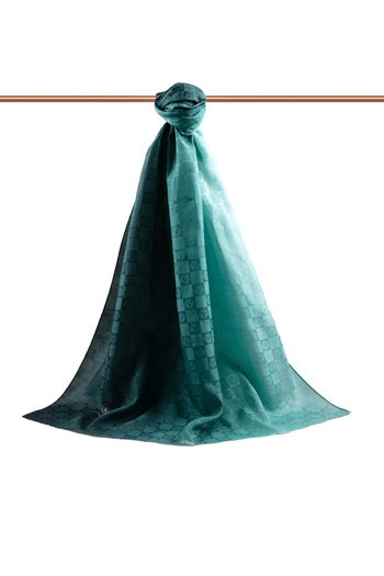 Vissona 57% Silk 43% Cotton Gradient Pattern Mint Green Color Shawl - 70X190 Stitching Type Italian Stitching