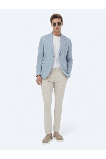 Kip Blue Micro Modern Fit Linen Blended Jacket