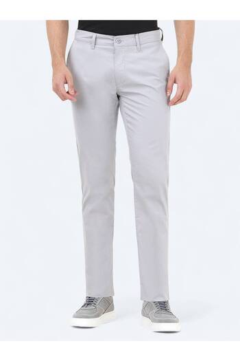 Kip Light Gray Plain Woven Slim Fit Casual Cotton Blended Pants