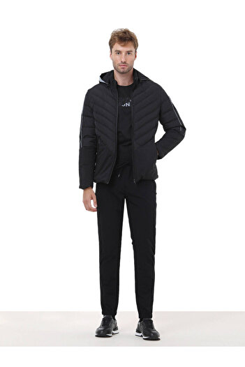 Kip Black Regular Fit Hooded Casual Woven Coat