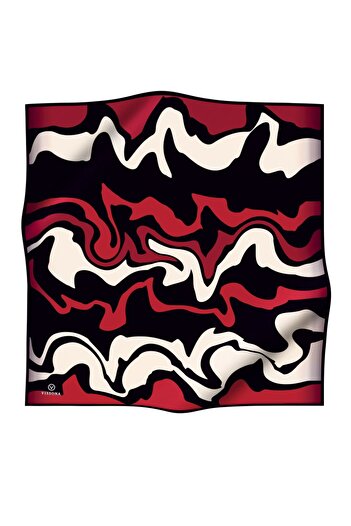 Vissona 57% Silk 43% Viscos Twill Silk Wave Pattern Black - Burgundy Color 90X90 Planting Shape: Hand Sewing Match