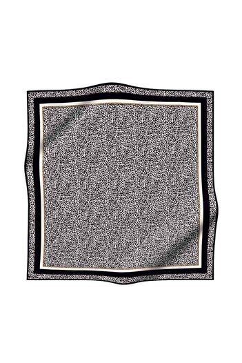 Vissona 100% twill silk leopard patterned cream - black colored 90x90 scarf sewing method: hand stitching