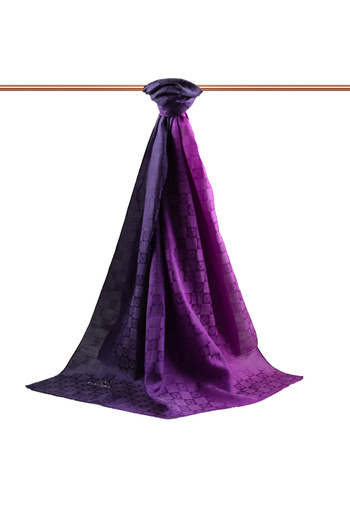 Vissona 57% Silk 43% Cotton Gradient Patterned Fuchsia - Purple Color Shawl - 70X190 Stitching Type Italian Stitching