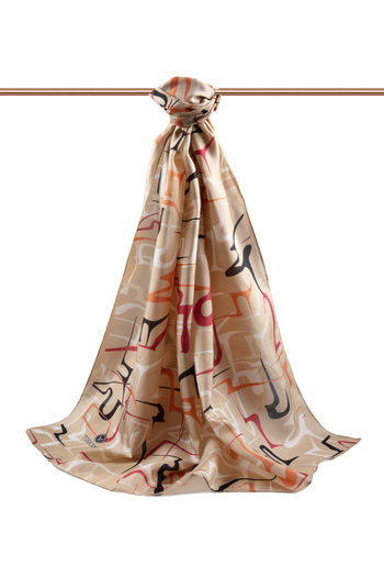 Vissona 100% Silk Striped Patterned Beige - Taba Color Shal