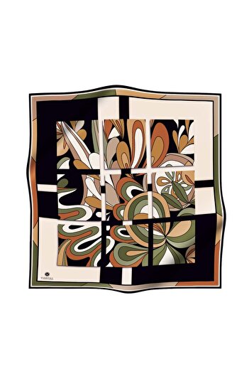Vissona 57% Silk 43% Viscos Twill Silk Geometric Patterned Tan - Khaki Color 90X90 Planting Shape: Hand Sewing