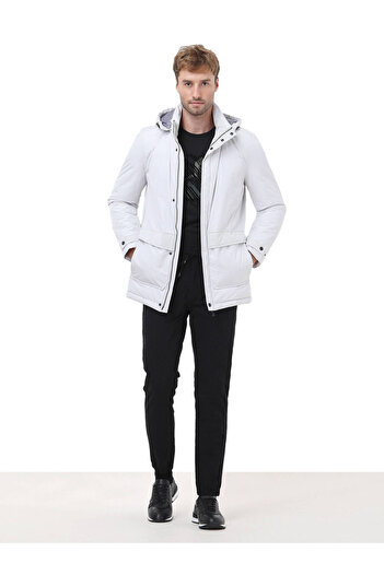 Kip Taş Regular Fit Kapüşonlu Casual Dokuma Kaban