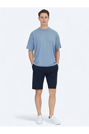 Kip Tricou albastru uni cu decolteu