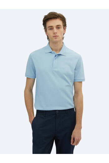 Kip Blue Plain Polo Neck 100% Cotton T-Shirt