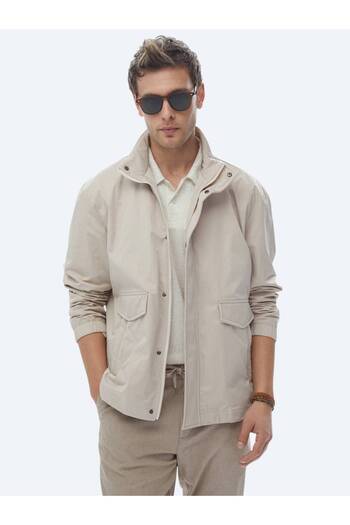 Kip Μπεζ Oversize Παλτό με ψηλό γιακά casual υφαντό