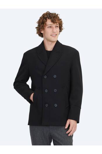 Kip Black Regular Fit Double Breasted Collar Casual Knitted Coat