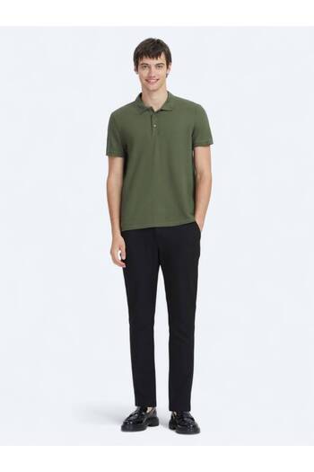 Kip Khaki Plain Polo Neck 100% Cotton T-Shirt