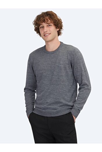 Kip Gray Crew Neck Jacquard Wool Blend Sweater