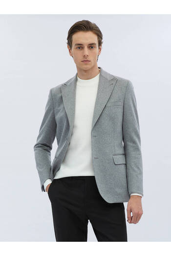 Kip Gray Plain Modern Fit Wool Blend Jacket