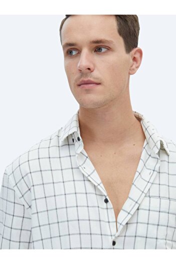 Kip Siyah Kareli Oversize Fit Dokuma Casual Gömlek