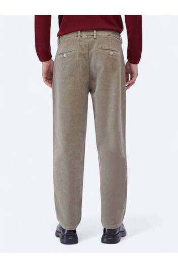 Kip Bej Dokuma Loose Fit Kadife Casual Pamuk Karışımlı Pantolon
