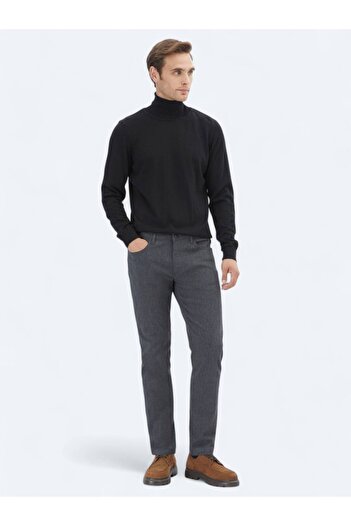Kip Black Full Turtleneck Plain Knit Wool Blended Sweater Sweater