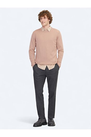 Kip Salmon Crew Neck Jacquard Wool Blend Knit Sweater