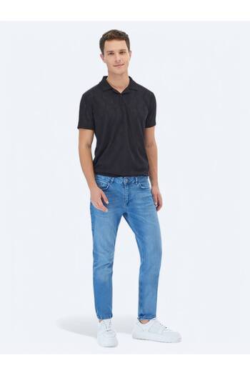 Kip Cuban Collar Black Jacquard T-Shirt