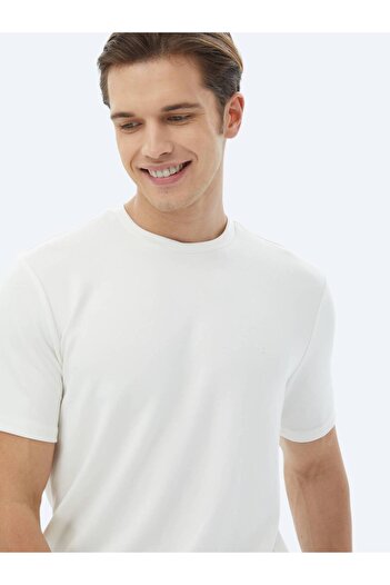 Kip Ekru Düz Bisiklet Yaka T-Shirt