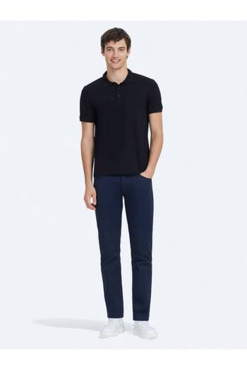 Kip Navy Blue Plain Polo Collar 100% Cotton T-Shirt