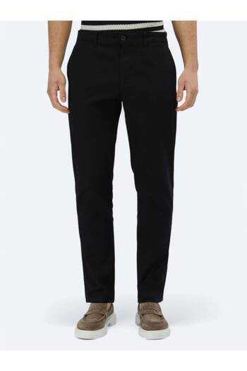 Kip Black Plain Weave Regular Fit Casual Cotton Blend Trousers